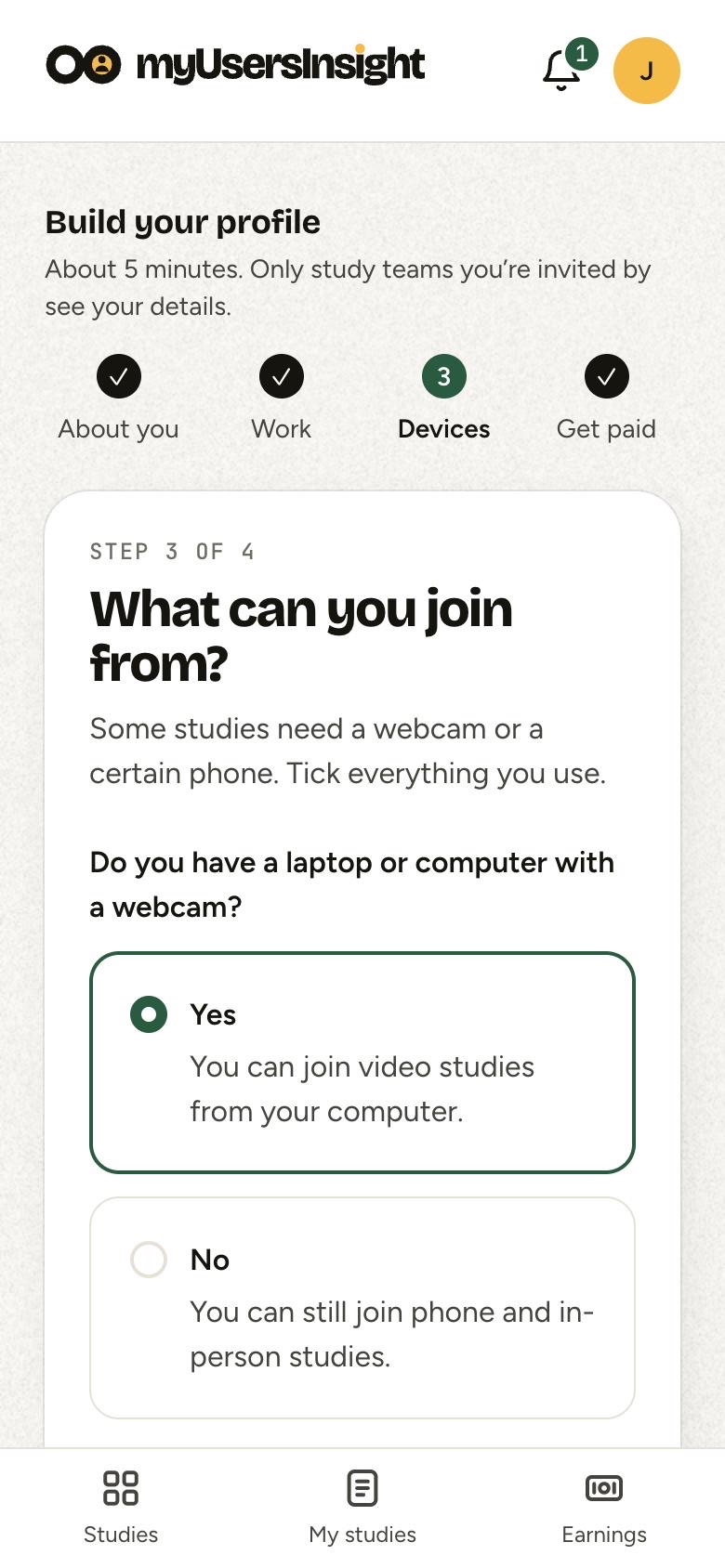 Build your profile, step 3: which devices you can join from