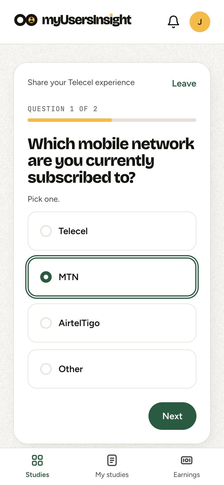 A screener question: which mobile network are you on?