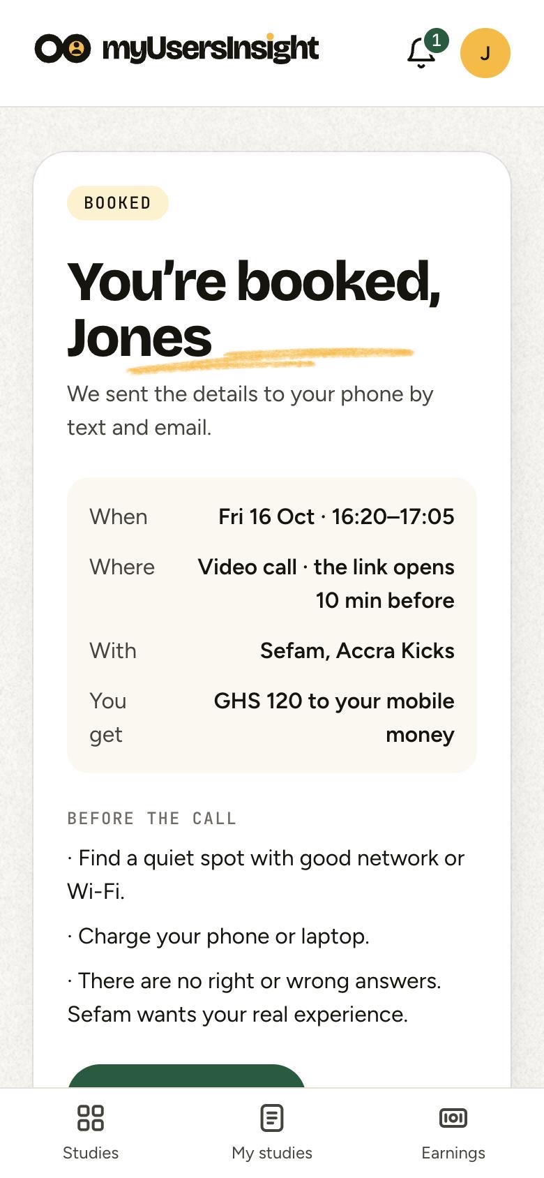 You’re booked: time, video call and GHS 120 to your mobile money