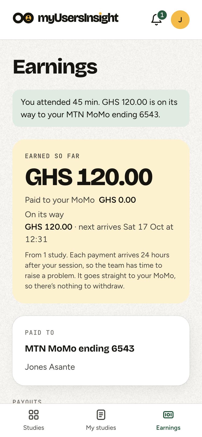 Earnings: GHS 120.00 on its way to MTN MoMo
